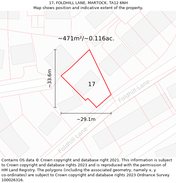 17, FOLDHILL LANE, MARTOCK, TA12 6NH: Plot and title map