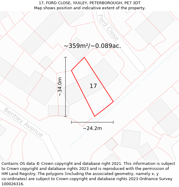 17, FORD CLOSE, YAXLEY, PETERBOROUGH, PE7 3DT: Plot and title map