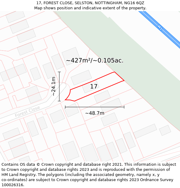 17, FOREST CLOSE, SELSTON, NOTTINGHAM, NG16 6QZ: Plot and title map