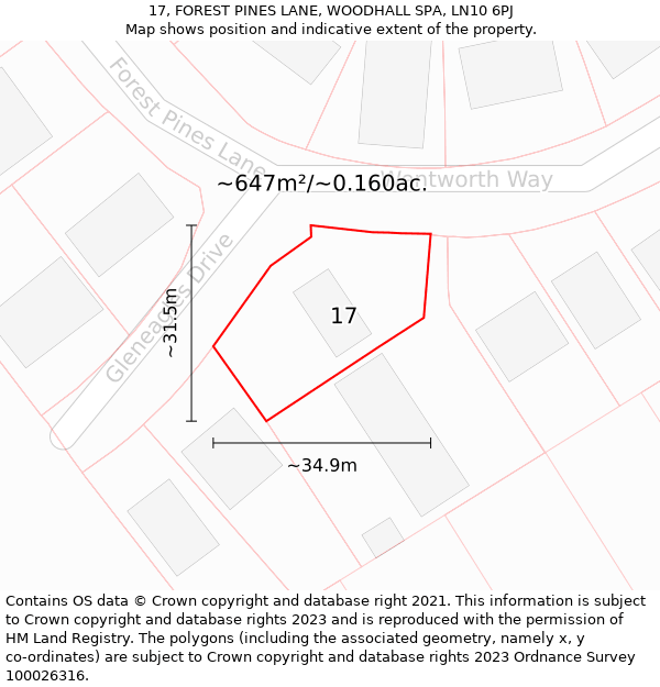 17, FOREST PINES LANE, WOODHALL SPA, LN10 6PJ: Plot and title map