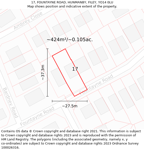 17, FOUNTAYNE ROAD, HUNMANBY, FILEY, YO14 0LU: Plot and title map