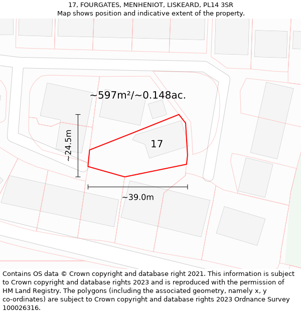 17, FOURGATES, MENHENIOT, LISKEARD, PL14 3SR: Plot and title map