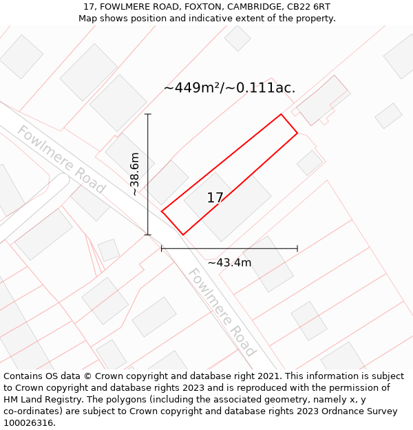 17, FOWLMERE ROAD, FOXTON, CAMBRIDGE, CB22 6RT: Plot and title map