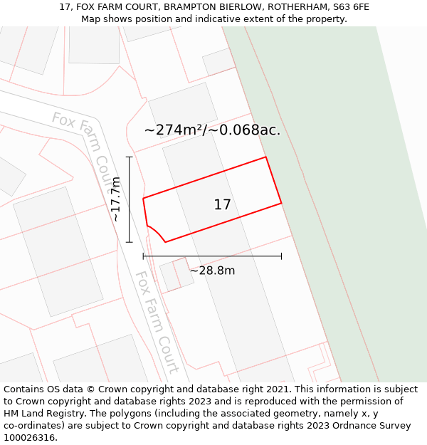 17, FOX FARM COURT, BRAMPTON BIERLOW, ROTHERHAM, S63 6FE: Plot and title map