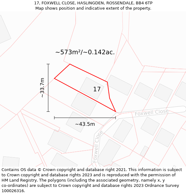17, FOXWELL CLOSE, HASLINGDEN, ROSSENDALE, BB4 6TP: Plot and title map