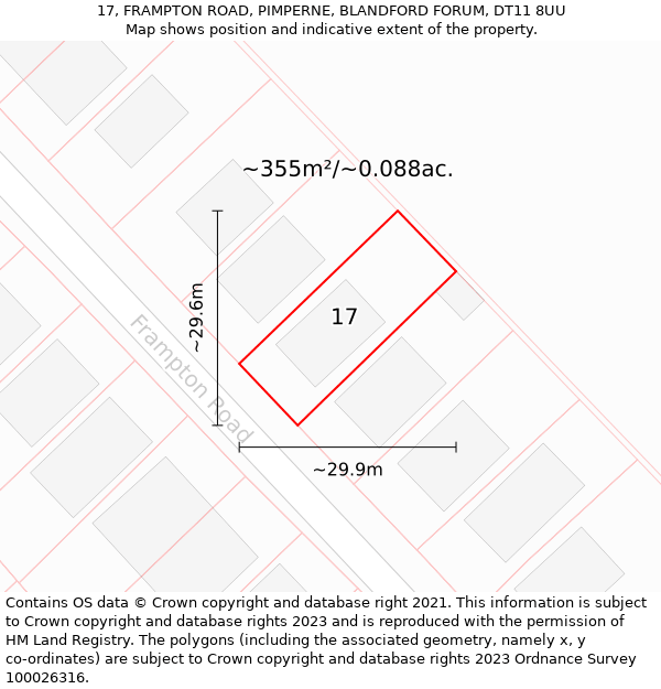 17, FRAMPTON ROAD, PIMPERNE, BLANDFORD FORUM, DT11 8UU: Plot and title map