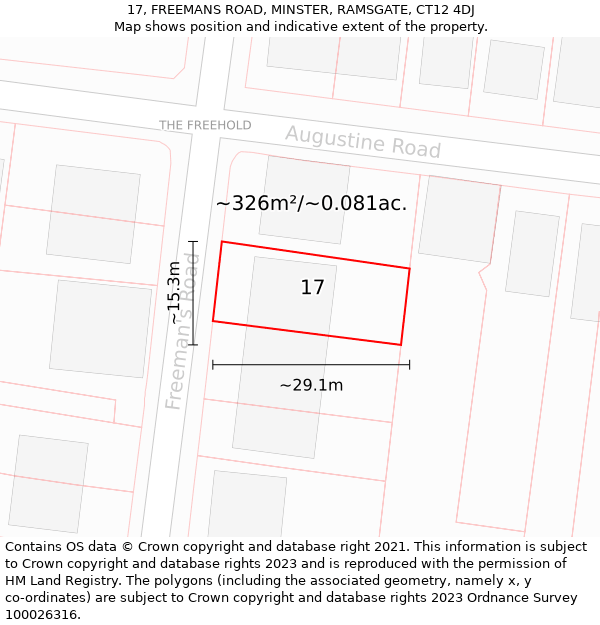 17, FREEMANS ROAD, MINSTER, RAMSGATE, CT12 4DJ: Plot and title map