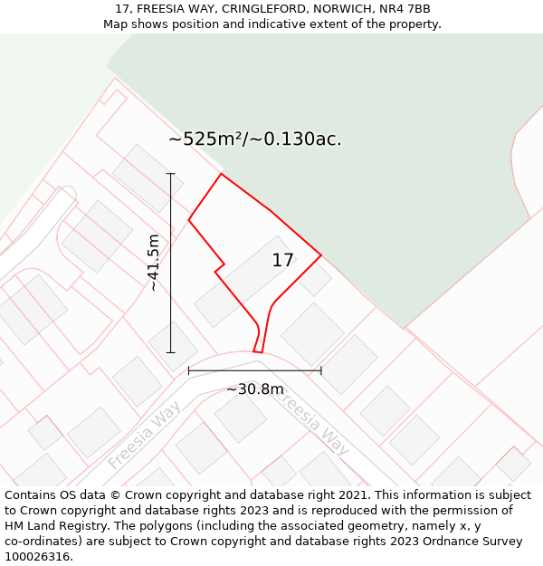 17, FREESIA WAY, CRINGLEFORD, NORWICH, NR4 7BB: Plot and title map