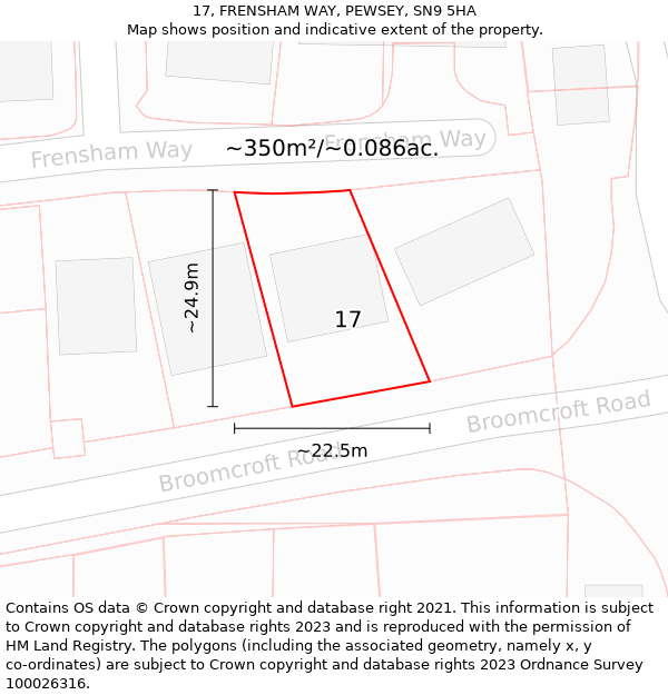 17, FRENSHAM WAY, PEWSEY, SN9 5HA: Plot and title map