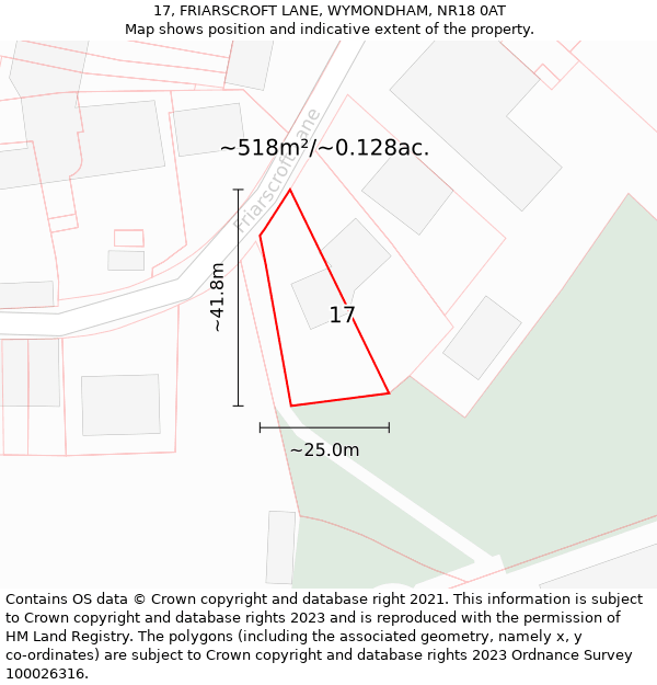 17, FRIARSCROFT LANE, WYMONDHAM, NR18 0AT: Plot and title map