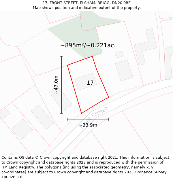 17, FRONT STREET, ELSHAM, BRIGG, DN20 0RE: Plot and title map