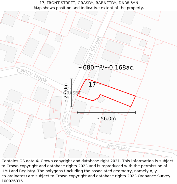 17, FRONT STREET, GRASBY, BARNETBY, DN38 6AN: Plot and title map