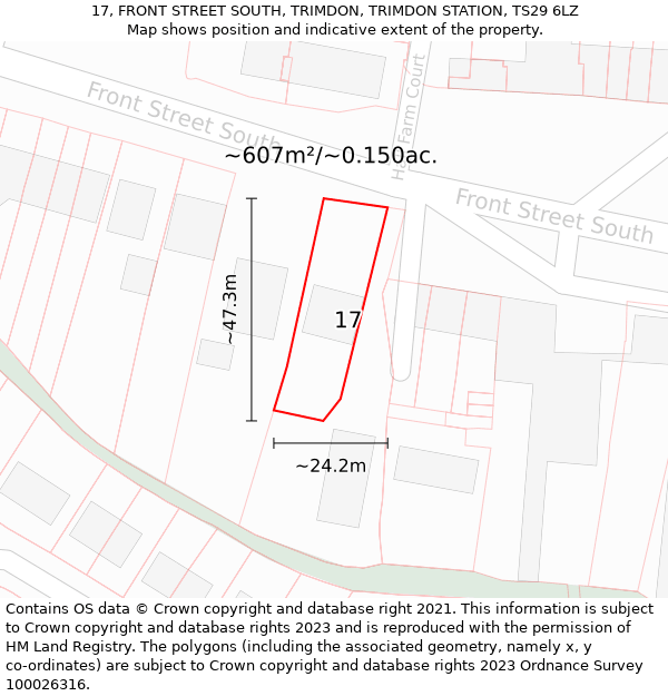 17, FRONT STREET SOUTH, TRIMDON, TRIMDON STATION, TS29 6LZ: Plot and title map