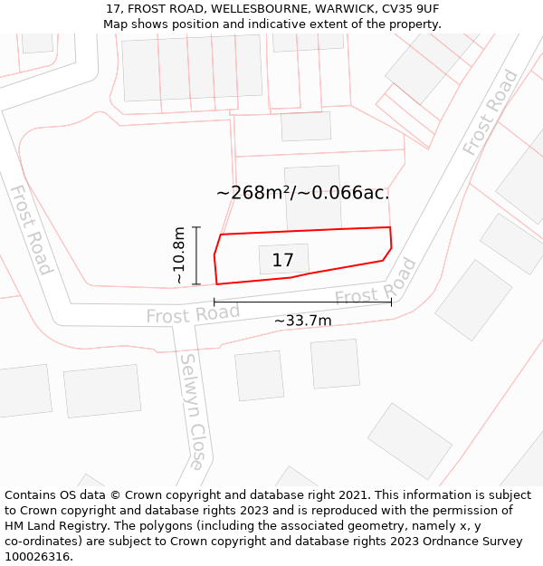 17, FROST ROAD, WELLESBOURNE, WARWICK, CV35 9UF: Plot and title map