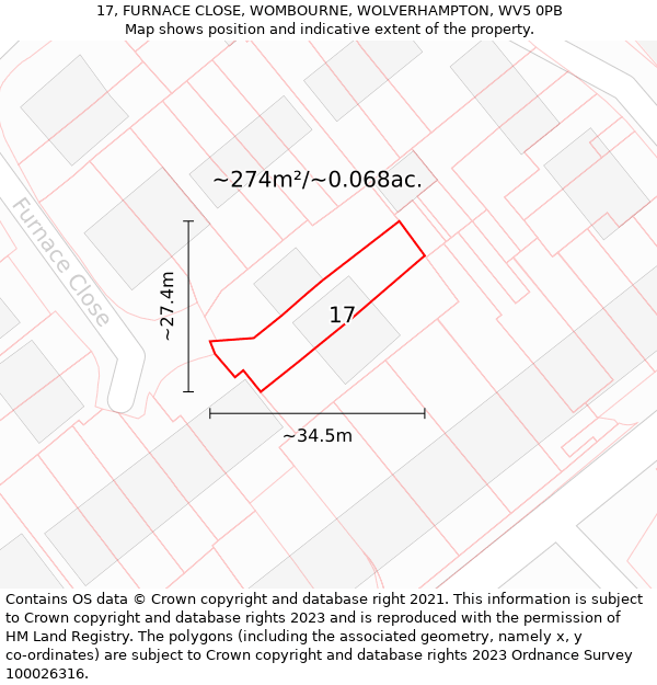 17, FURNACE CLOSE, WOMBOURNE, WOLVERHAMPTON, WV5 0PB: Plot and title map