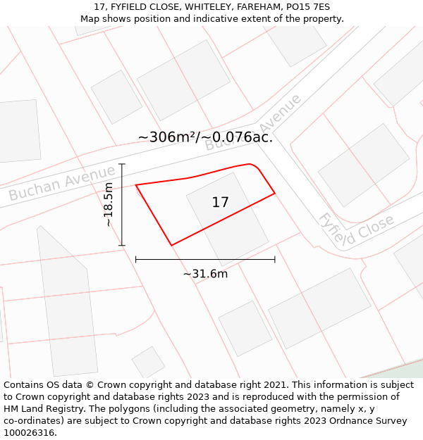 17, FYFIELD CLOSE, WHITELEY, FAREHAM, PO15 7ES: Plot and title map