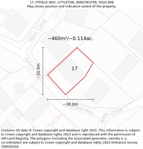 17, FYFIELD WAY, LITTLETON, WINCHESTER, SO22 6PB: Plot and title map