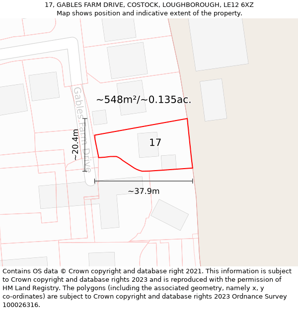 17, GABLES FARM DRIVE, COSTOCK, LOUGHBOROUGH, LE12 6XZ: Plot and title map