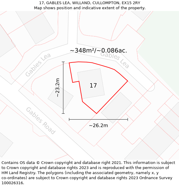 17, GABLES LEA, WILLAND, CULLOMPTON, EX15 2RY: Plot and title map