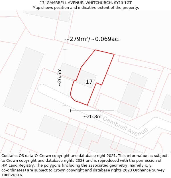 17, GAMBRELL AVENUE, WHITCHURCH, SY13 1GT: Plot and title map