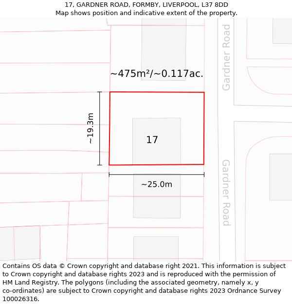17, GARDNER ROAD, FORMBY, LIVERPOOL, L37 8DD: Plot and title map