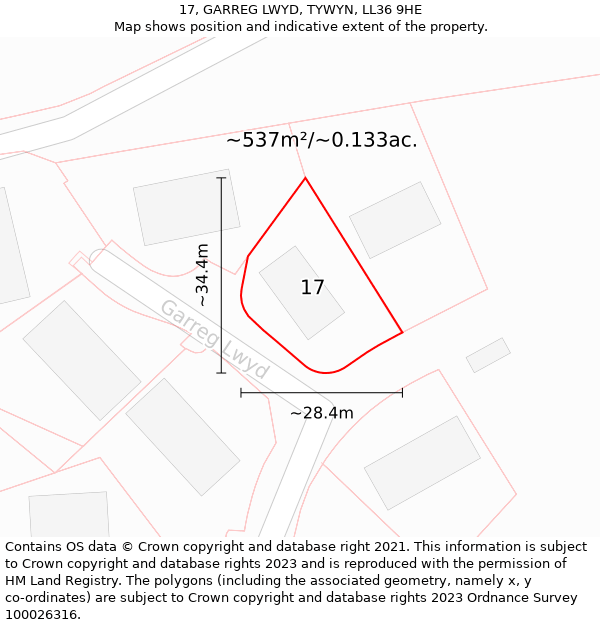 17, GARREG LWYD, TYWYN, LL36 9HE: Plot and title map