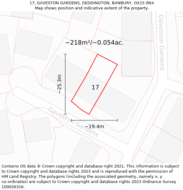 17, GAVESTON GARDENS, DEDDINGTON, BANBURY, OX15 0NX: Plot and title map