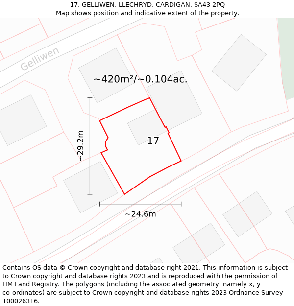 17, GELLIWEN, LLECHRYD, CARDIGAN, SA43 2PQ: Plot and title map