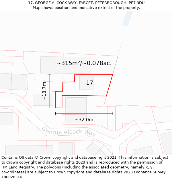 17, GEORGE ALCOCK WAY, FARCET, PETERBOROUGH, PE7 3DU: Plot and title map