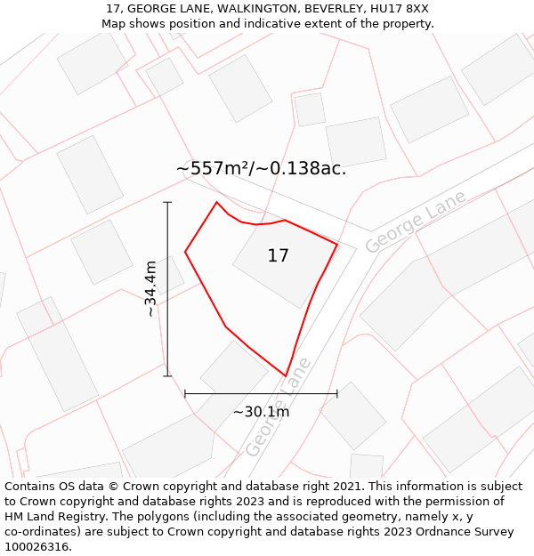 17, GEORGE LANE, WALKINGTON, BEVERLEY, HU17 8XX: Plot and title map
