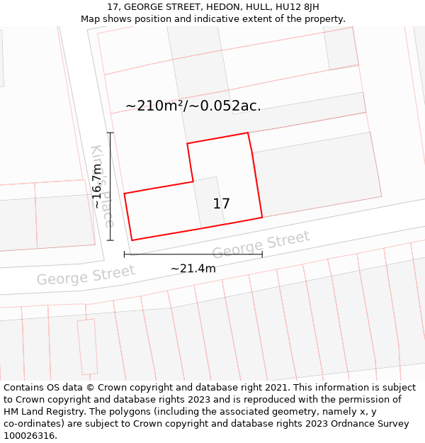 17, GEORGE STREET, HEDON, HULL, HU12 8JH: Plot and title map