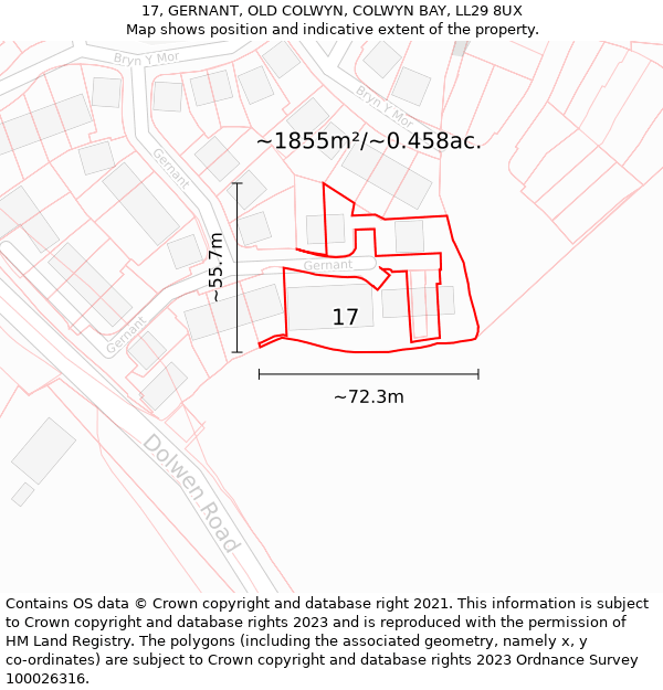 17, GERNANT, OLD COLWYN, COLWYN BAY, LL29 8UX: Plot and title map