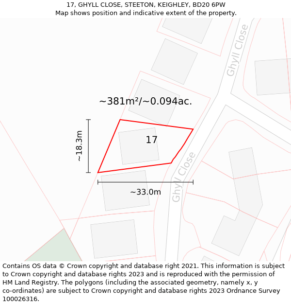 17, GHYLL CLOSE, STEETON, KEIGHLEY, BD20 6PW: Plot and title map
