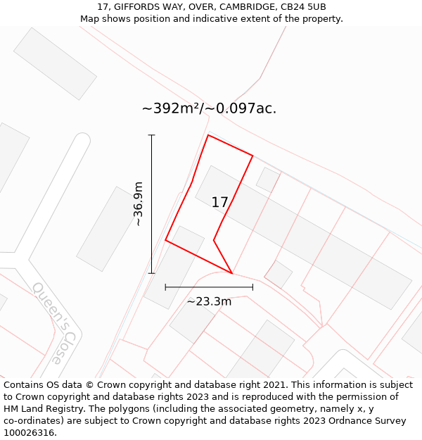 17, GIFFORDS WAY, OVER, CAMBRIDGE, CB24 5UB: Plot and title map