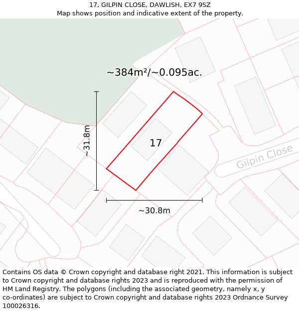 17, GILPIN CLOSE, DAWLISH, EX7 9SZ: Plot and title map