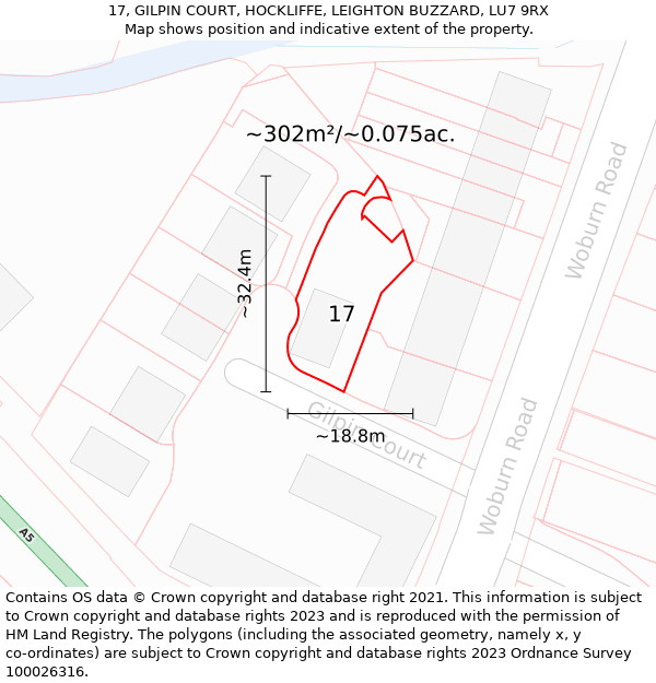 17, GILPIN COURT, HOCKLIFFE, LEIGHTON BUZZARD, LU7 9RX: Plot and title map