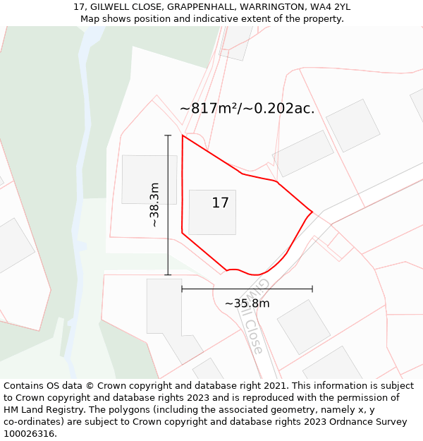 17, GILWELL CLOSE, GRAPPENHALL, WARRINGTON, WA4 2YL: Plot and title map