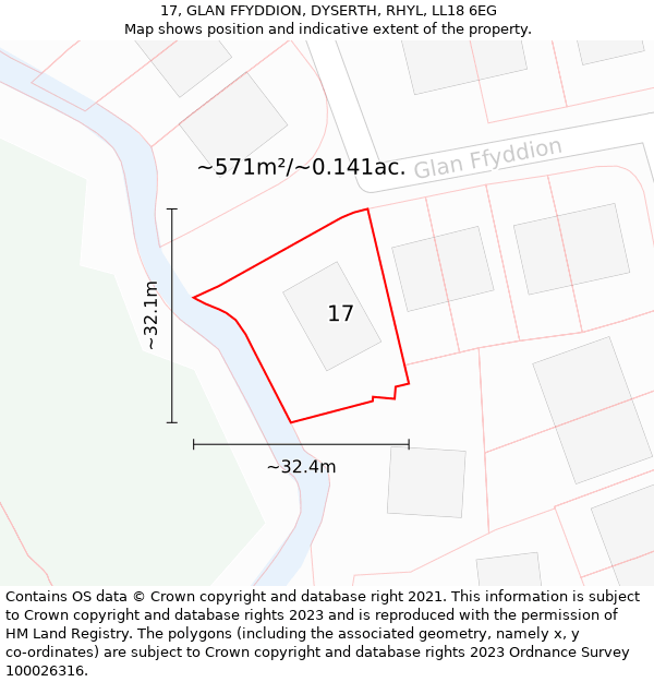 17, GLAN FFYDDION, DYSERTH, RHYL, LL18 6EG: Plot and title map