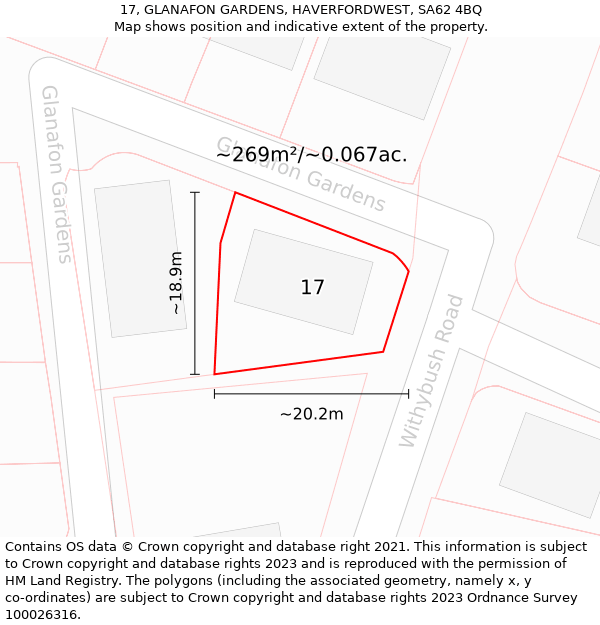 17, GLANAFON GARDENS, HAVERFORDWEST, SA62 4BQ: Plot and title map