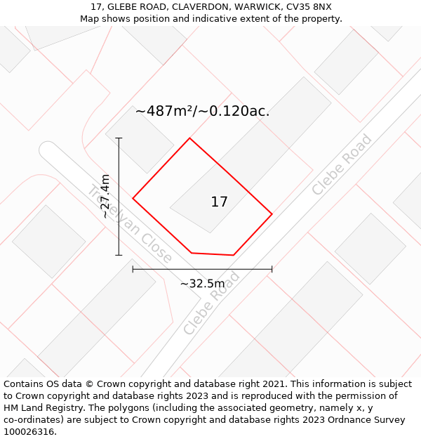 17, GLEBE ROAD, CLAVERDON, WARWICK, CV35 8NX: Plot and title map