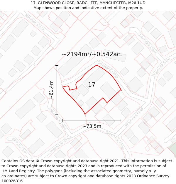 17, GLENWOOD CLOSE, RADCLIFFE, MANCHESTER, M26 1UD: Plot and title map