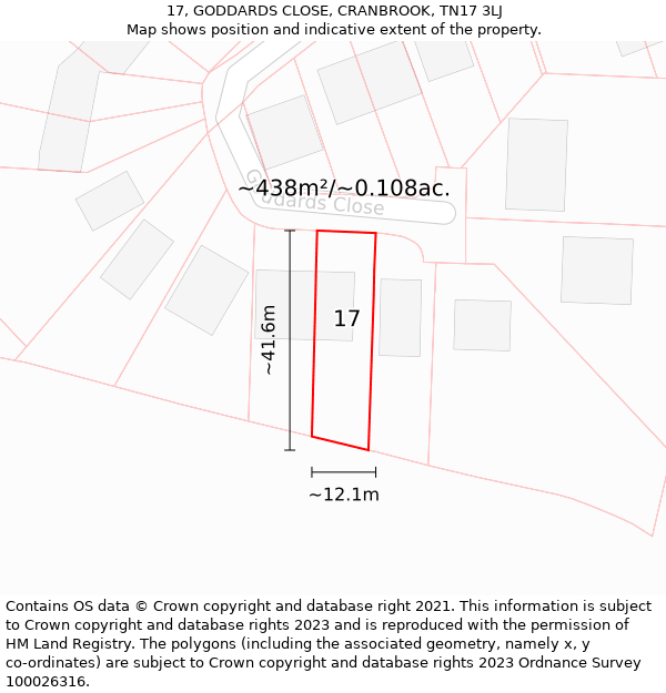 17, GODDARDS CLOSE, CRANBROOK, TN17 3LJ: Plot and title map
