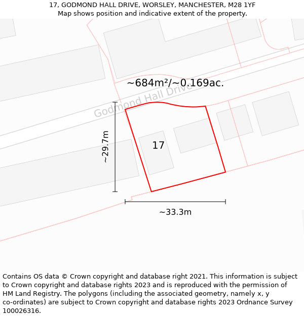 17, GODMOND HALL DRIVE, WORSLEY, MANCHESTER, M28 1YF: Plot and title map