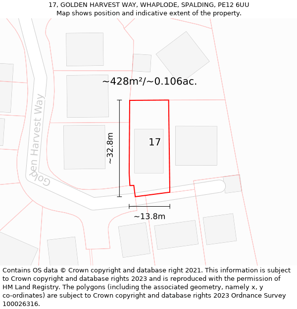 17, GOLDEN HARVEST WAY, WHAPLODE, SPALDING, PE12 6UU: Plot and title map