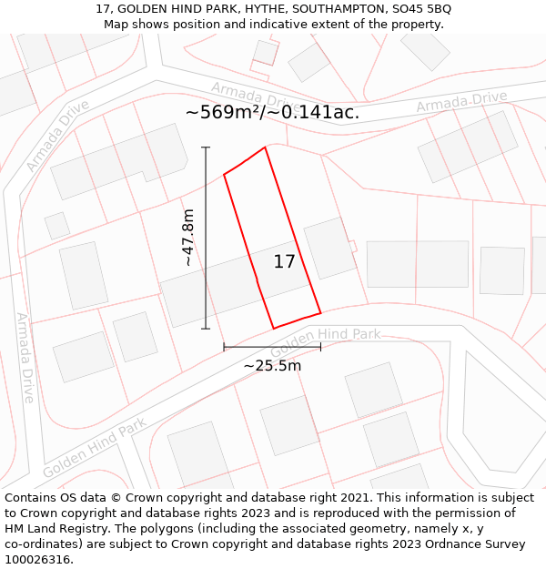 17, GOLDEN HIND PARK, HYTHE, SOUTHAMPTON, SO45 5BQ: Plot and title map