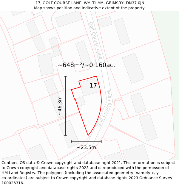 17, GOLF COURSE LANE, WALTHAM, GRIMSBY, DN37 0JN: Plot and title map