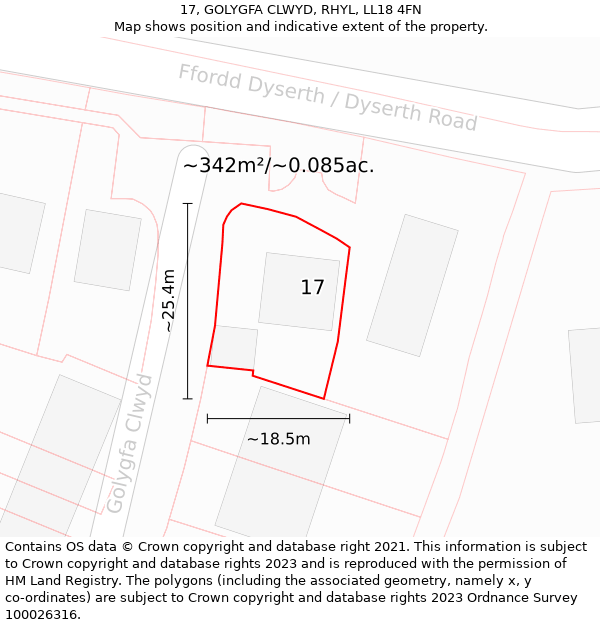 17, GOLYGFA CLWYD, RHYL, LL18 4FN: Plot and title map