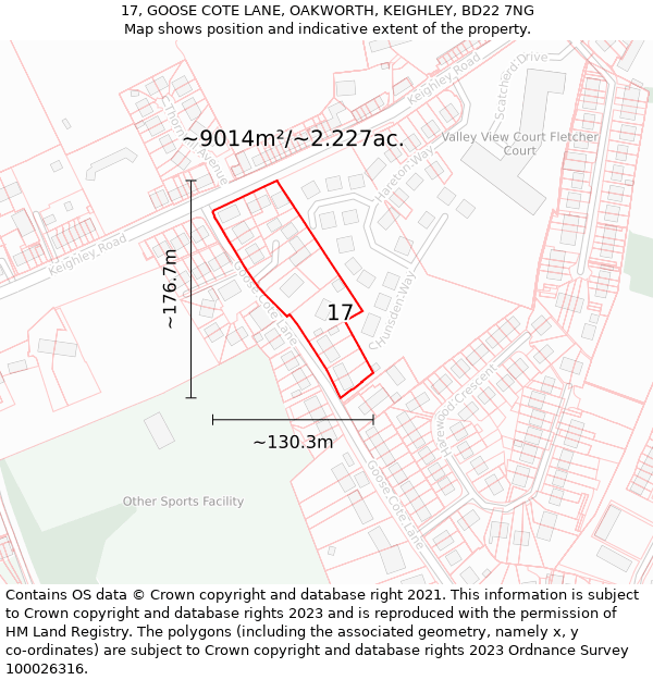 17, GOOSE COTE LANE, OAKWORTH, KEIGHLEY, BD22 7NG: Plot and title map