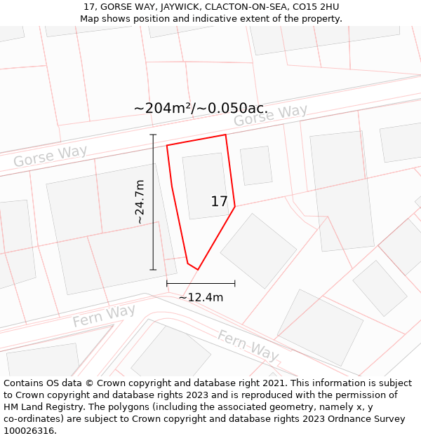 17, GORSE WAY, JAYWICK, CLACTON-ON-SEA, CO15 2HU: Plot and title map
