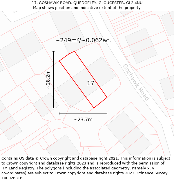 17, GOSHAWK ROAD, QUEDGELEY, GLOUCESTER, GL2 4NU: Plot and title map